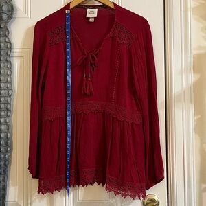 Knox Rose Burgundy Lace-Accent Blouse